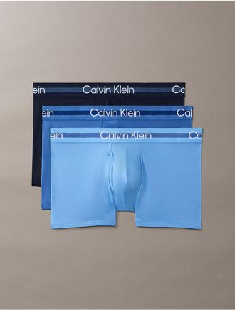 Calvin Klein Mens Brushed Microfiber Stretch 3-Pack Low Rise Trunk - Blue - M