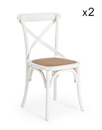 Konte Design Lote de 2 sillas de madera de olmo blanco y rat&aacute;n natural