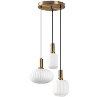 Vente-Unique Lampadario in metallo - Dorato e bianco - 3 paralumi H.130 x L. 55 cm - OSKA