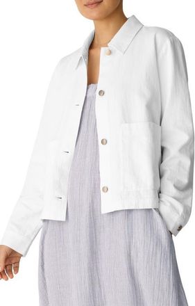 Eileen Fisher Classic Collar Organic Cotton & Organic Linen Jacket in White at Nordstrom, Size Xx-Small