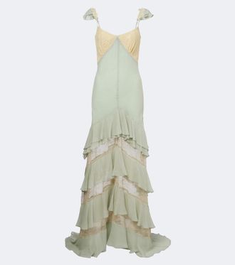 De La Vali Auralite lace-paneled tiered gown