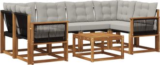 vidaXL Conjunto De Sof&aacute;s De Exterior 7 Uds. Natural Y Gris Claro Vidaxl