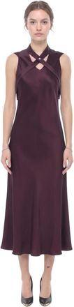 Off-white Purple Solid Mock Collar Midi Dress