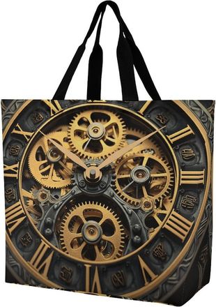 Generic Clock Gear Shopper Bag Portable Grocery Bag Waterproof Shopping Bags For College Ladies Travel