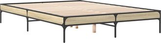 vidaXL Estructura Cama Madera Ingenier&iacute;a Metal Roble Sonoma 160x200 Cm Vidaxl