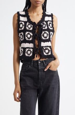 Ganni Organic Cotton Crochet Vest in Primrose Pink/Black at Nordstrom Rack, Size X-Large