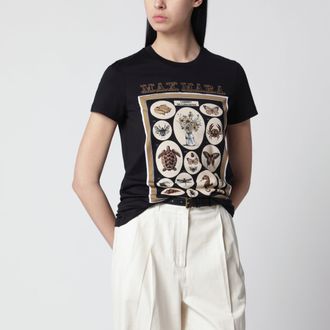 Max Mara T-shirt basic in jersey di cotone con stampa nera