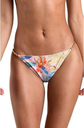 L'agence Colorful Palm Violet Beaded Bikini Bottoms in Pink Multi at Nordstrom, Size X-Large