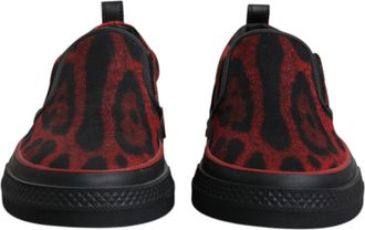 Dolce & Gabbana Red Black Leopard Cotton Men Low Top Sneakers Mens Shoes