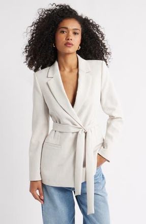 Open Edit The Curator Tie Waist Blazer in Beige Pumice at Nordstrom Rack, Size X-Large