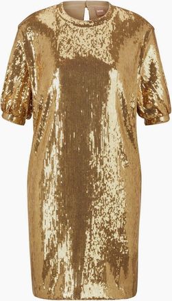 HUGO BOSS Womens Esilca Crew Neck Short Sleeve Knee Length Dress - Gold - Size: 10