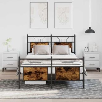 Berkfield Home Bed Frame without Mattress Smoked Oak 120x200 cm Engineered Wood in Brown | Size: Small Double