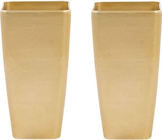 Beliani Beliani - Modern Tall Set of 2 Flower Pot Outdoor Indoor Planter Stone Gold Modi