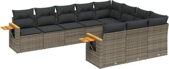 vidaXL Set De Sof&aacute;s De Jard&iacute;n 10 Pzas Con Cojines Rat&aacute;n Sint&eacute;tico Gris Vidaxl