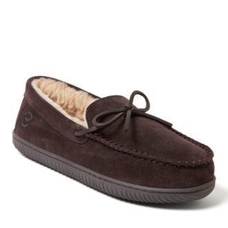 Dearfoams Mens Douglas Genuine Suede Moccasin House Shoe Slipper