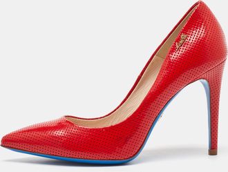 Loriblu Red Perforated Patent Leather Pointed Toe Pumps