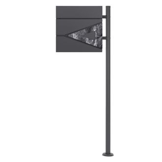 ML Design Ecd Germany Buz&oacute;n De Pie Con Compartimento Para Peri&oacute;dicos Con Soporte Anatracita 120 Cm, Moderno, Con Tri&aacute;ngulo De M&aacute;rmol Negro, De Acero Inoxidable 