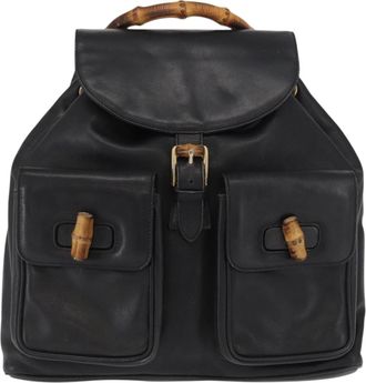 Gucci Vintage Bamboo Backpack Leather Black Leather Backpack Bag (Pre-Owned)