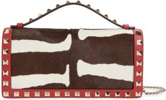 Valentino Garavani Rockstud Genuine Calf Hair Wallet with Crossbody Strap in Red at Nordstrom