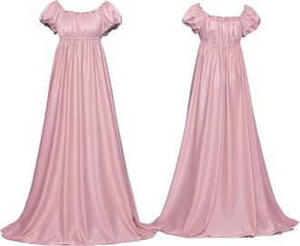 Generic Regency Dresses for Women Plus Size Vintage Medieval Maxi Dresses Elegant Party Renaissance Costume Empire Waist Ruffled Puff Sleeve Long Dress for Pa