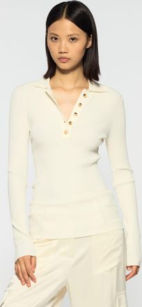Serena Bute Ribbed Henley Top - Cream