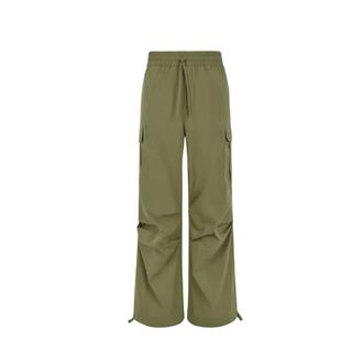 P.A.R.O.S.H. Wide Trousers, female, Green, M, Green Ninja Fabric Trousers with Drawstring