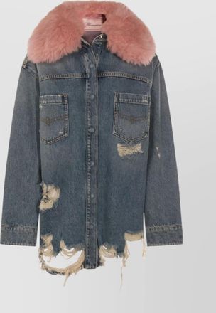 Blumarine longline jacket with distressed finish and chest pockets