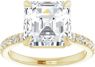 Pompeii3 5 1/3Ct Asscher Cut & Diamond Engagement Ring in White, Yellow, or Rose Gold