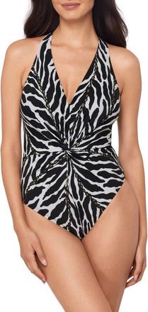 Magic Suit By Miraclesuit Sand Tracks Drew Strappy One-Piece Swimsuit in Black/White at Nordstrom, Size 16