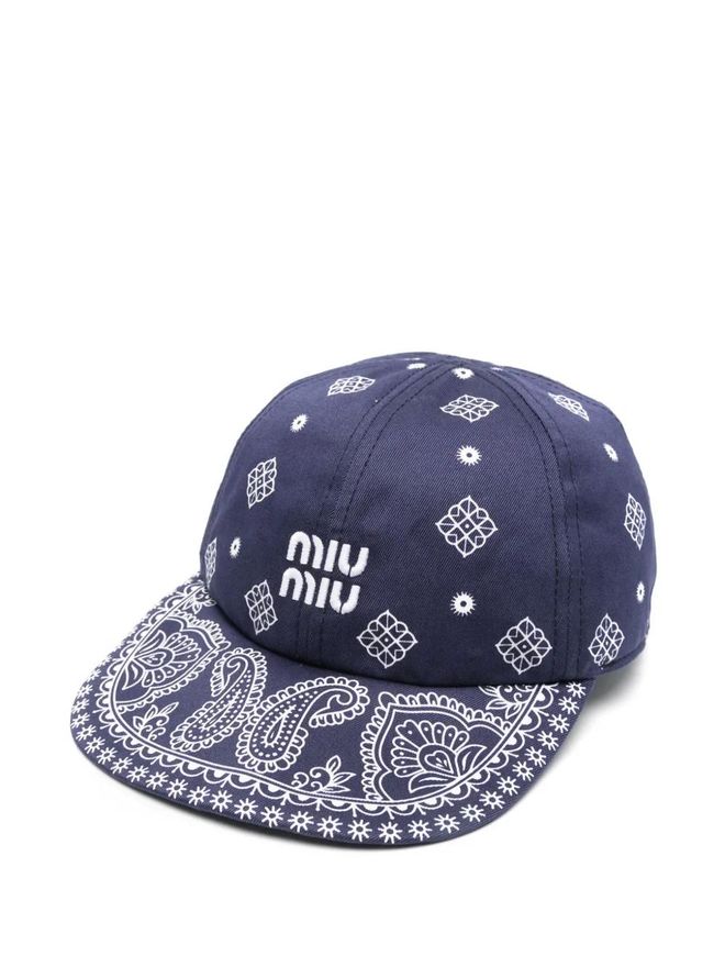 Miu Miu logo-embroidered cap - women - Cotton/Calf Leather  display picture 2