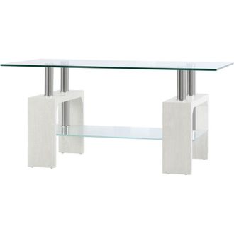 HOMCOM Homcom - Tavolino da Salotto Moderno in Vetro e Legno Bianco 2 Livelli 90x50x42cm