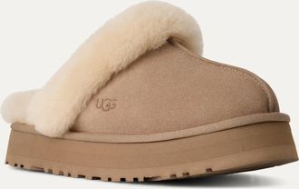 UGG Womens Disquette Logo Detail Slipper in Tan Suede - Size UK 7