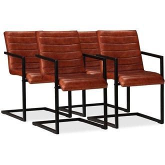 vidaXL Vidaxl - Sillas De Comedor 4 Unidades Cuero Aut&eacute;ntico Marr&oacute;n