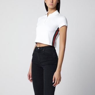 Gucci Polo a coste bianca in jersey di cotone con Web