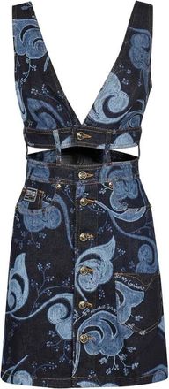 Versace Jeans Couture Denim Jurk met Uitgesneden Details - Dames - Korte kleedjes - Blauw - S - Denim - Kleedjes