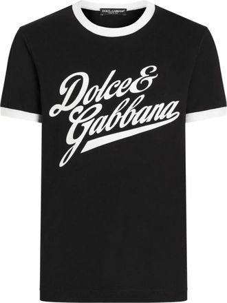 Dolce & Gabbana Classic Fit Flock Print Katoenen T-Shirt - Heren - T-shirts - Zwart - XL - Katoen - Tops