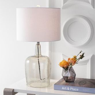 Jonathan Y Designs Augustine Glass LED Table Lamp in Smoke Gray at Nordstrom