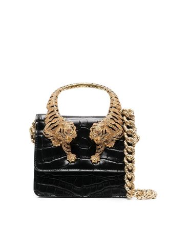 Roberto Cavalli tiger handle two-way mini bag - Black