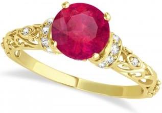 Allurez Ruby & Diamond Antique Style Engagement Ring 14k Yellow Gold (0.87ct)