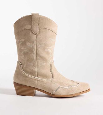 Glamorous Stivaletti stile western bassi in camoscio color talpa-Neutro