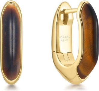 Ania Haie Tigers Eye Huggie Hoop Earrings in Shiny Gold at Nordstrom