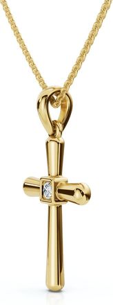 Pompeii3 Diamond Solitaire Lab Grown Cross 10k Gold Necklace 3/4 Tall Pendant