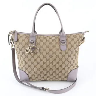 Gucci Beige Purple Leather Canvas Handbag Shoulder Bag Tote Bag (Pre-Owned)
