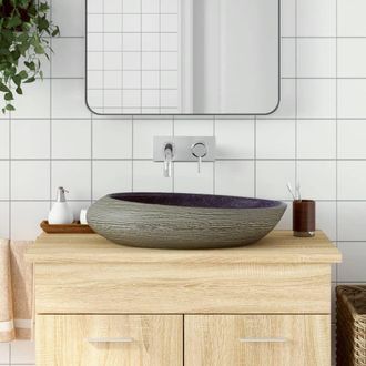 Berkfield Home Countertop Basin Purple & Grey Oval 59x40x14 cm Ceramic | Size: 59 x 40 x 14 cm