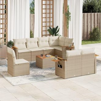 vidaXL Set De Sof&aacute;s De Jard&iacute;n 9 Pzas Con Cojines Rat&aacute;n Sint&eacute;tico Beige Vidaxl