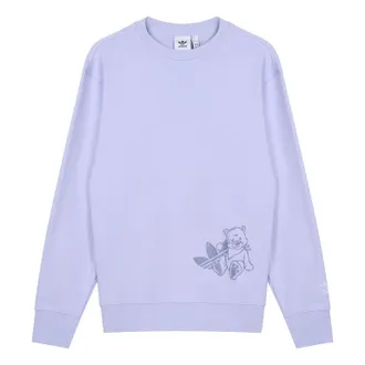 adidas Mens adidas originals Bear Printing Sports Round Neck Pullover Light Purple HJ7824