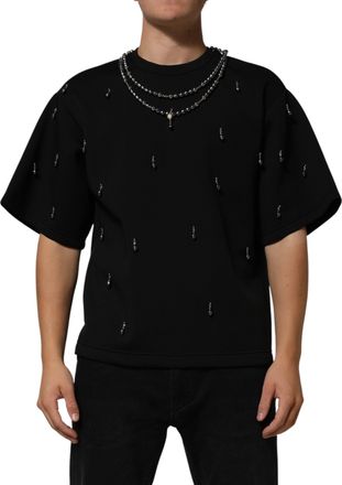 Dolce & Gabbana Mens Black Polyester Necklace Embellished T-Shirt