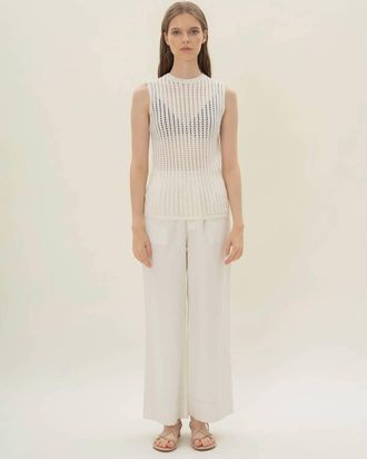 Elan Open Knit Sleeveless Top In White