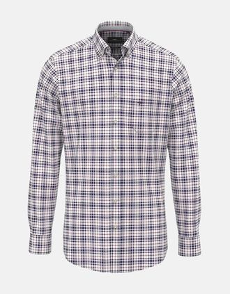 Fynch-Hatton Mens Washed Oxford Check Shirt Aubergine - Size: 38/Regular
