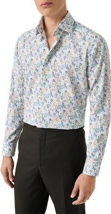 Eton Contemporary Fit Floral Twill Dress Shirt in Medium Blue at Nordstrom, Size 15.5